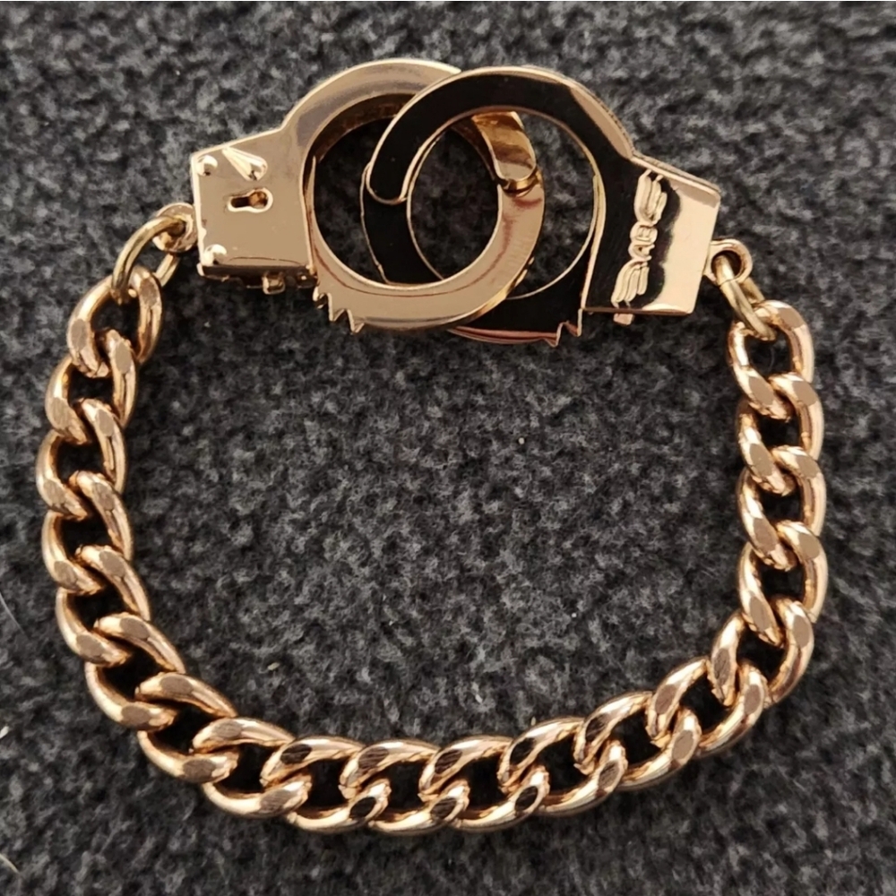 Ashley Bridget Working Handcuffs  Bracelet 7" Gold Tone Curb Chain